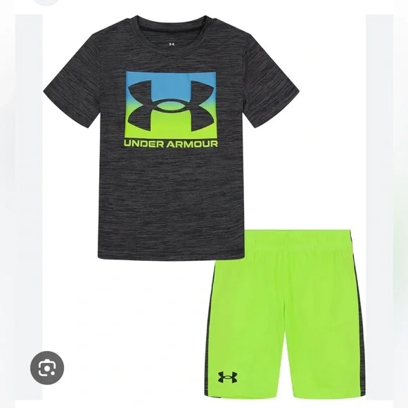 Under Armour Charcoal and Neon Green Kids Set size 7 - Picture 1 of 4